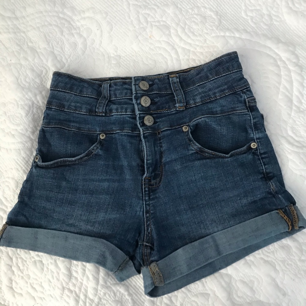 aeropostale super high rise dark wash jean shorts